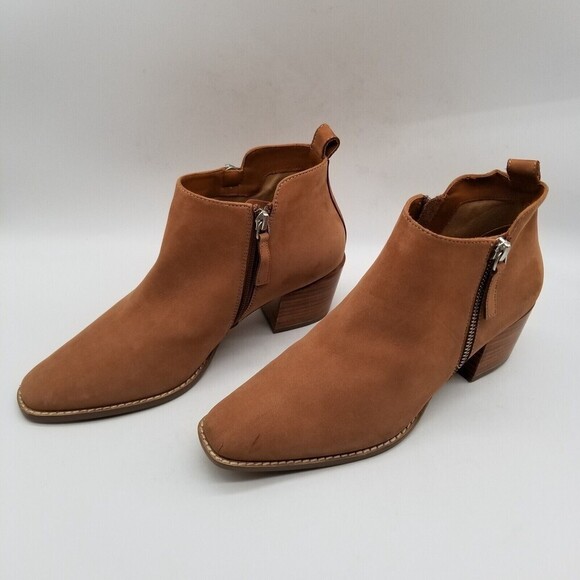 Linea Paolo Women Brown Suede Double Zip Block Heel Sochi Ankle Bootie 7.5 - Picture 2 of 9